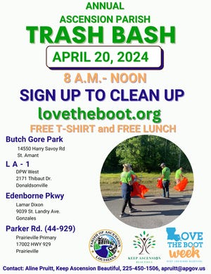 Ascension Parish government, in partnership with Keep Ascension Beautiful, announced the third annual Ascension Parish Trash Bash, scheduled to take place April 20 from 8 a.m. to noon.